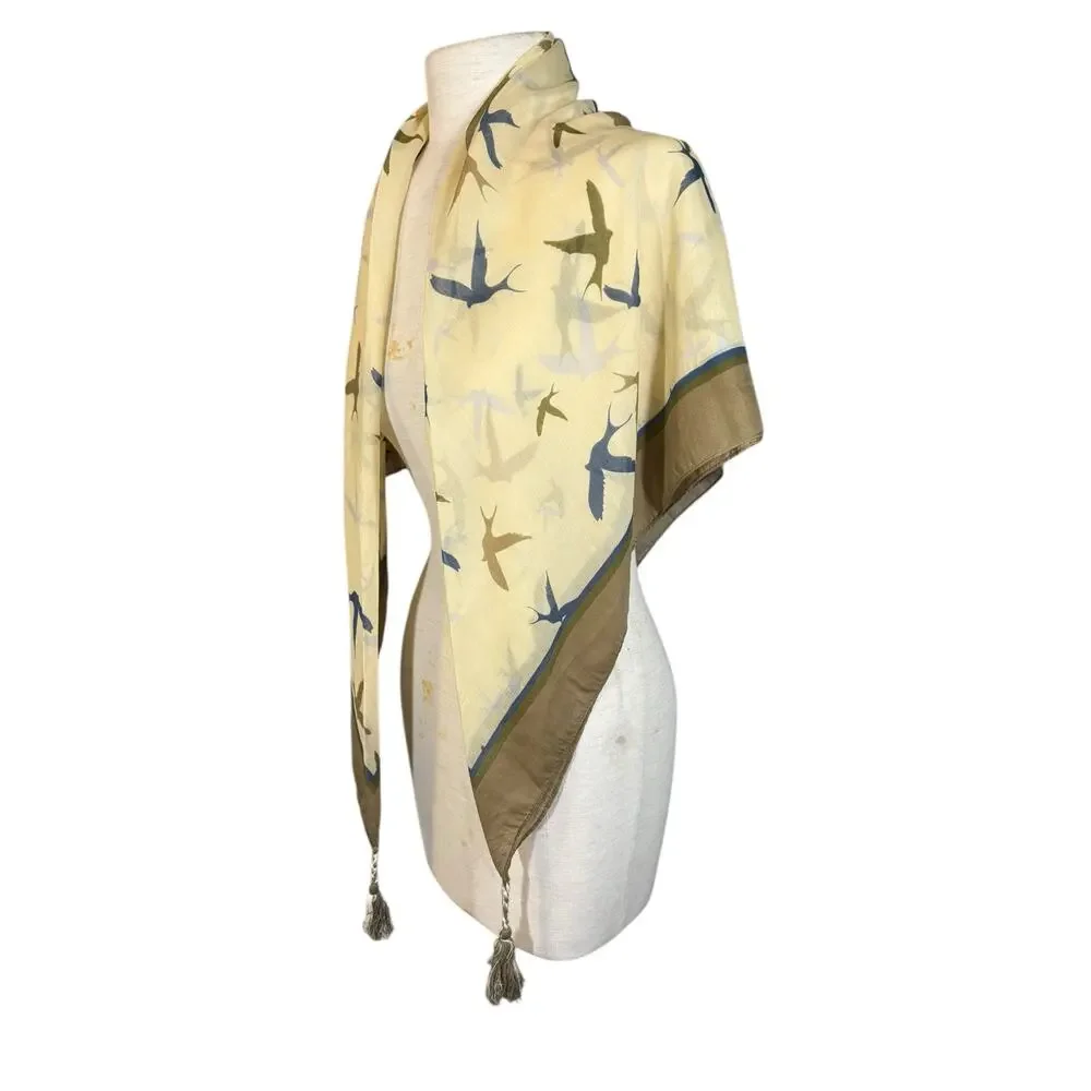 Anthropologie‎ Michael Stars Sparrow Print Retro Scarf Wrap Novelty Twee Neutral
